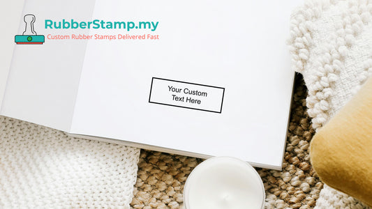 Custom rubber stamp on a white envelope showcasing branding for a business, by RubberStamp.my